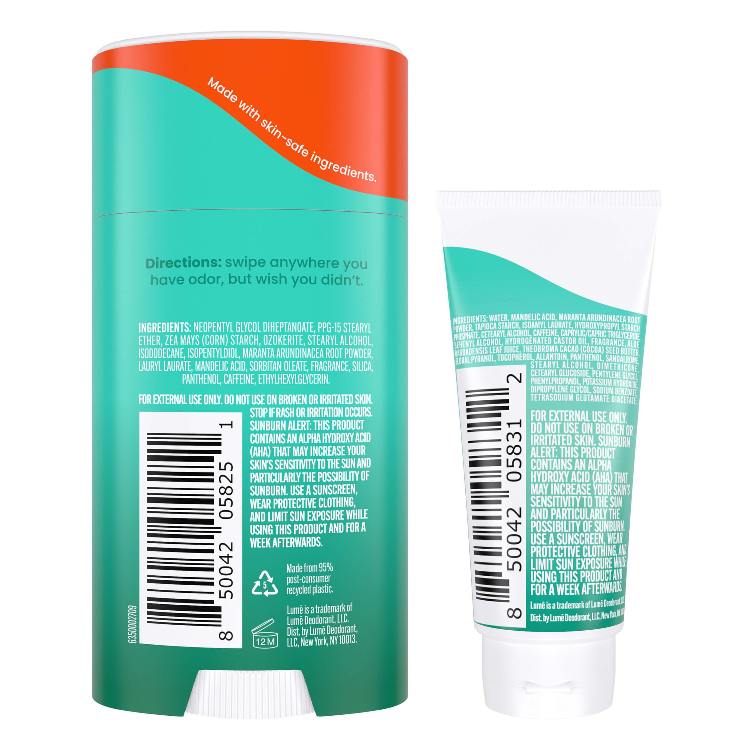 Lume solid stick minted cucumber, smooth glide for odor prevention.