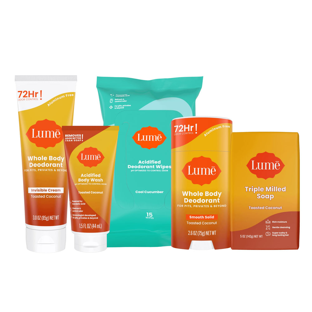 Lume toasted coconut solid stick shown for on-the-go odor control