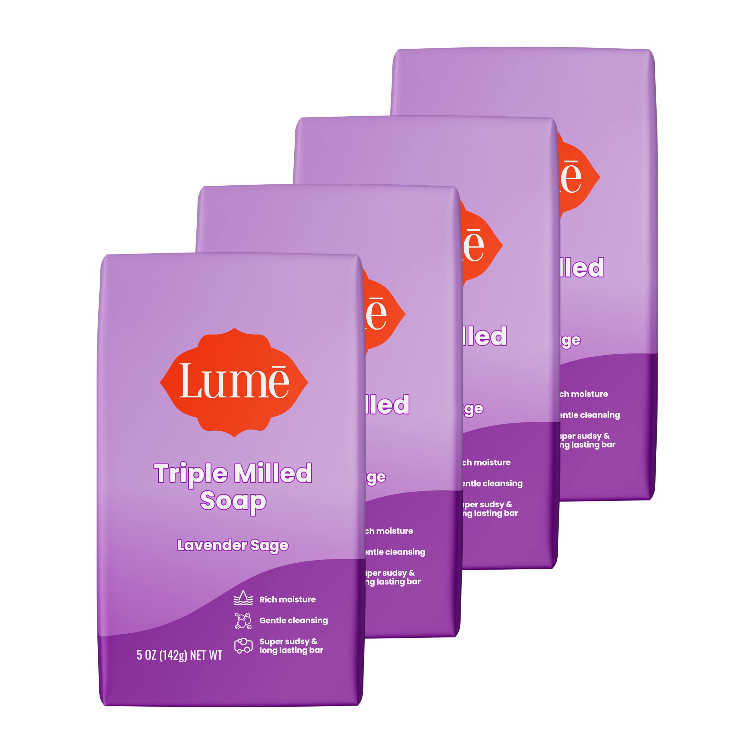 Lume triple milled bar soap delivering rich moisture for daily cleansing.