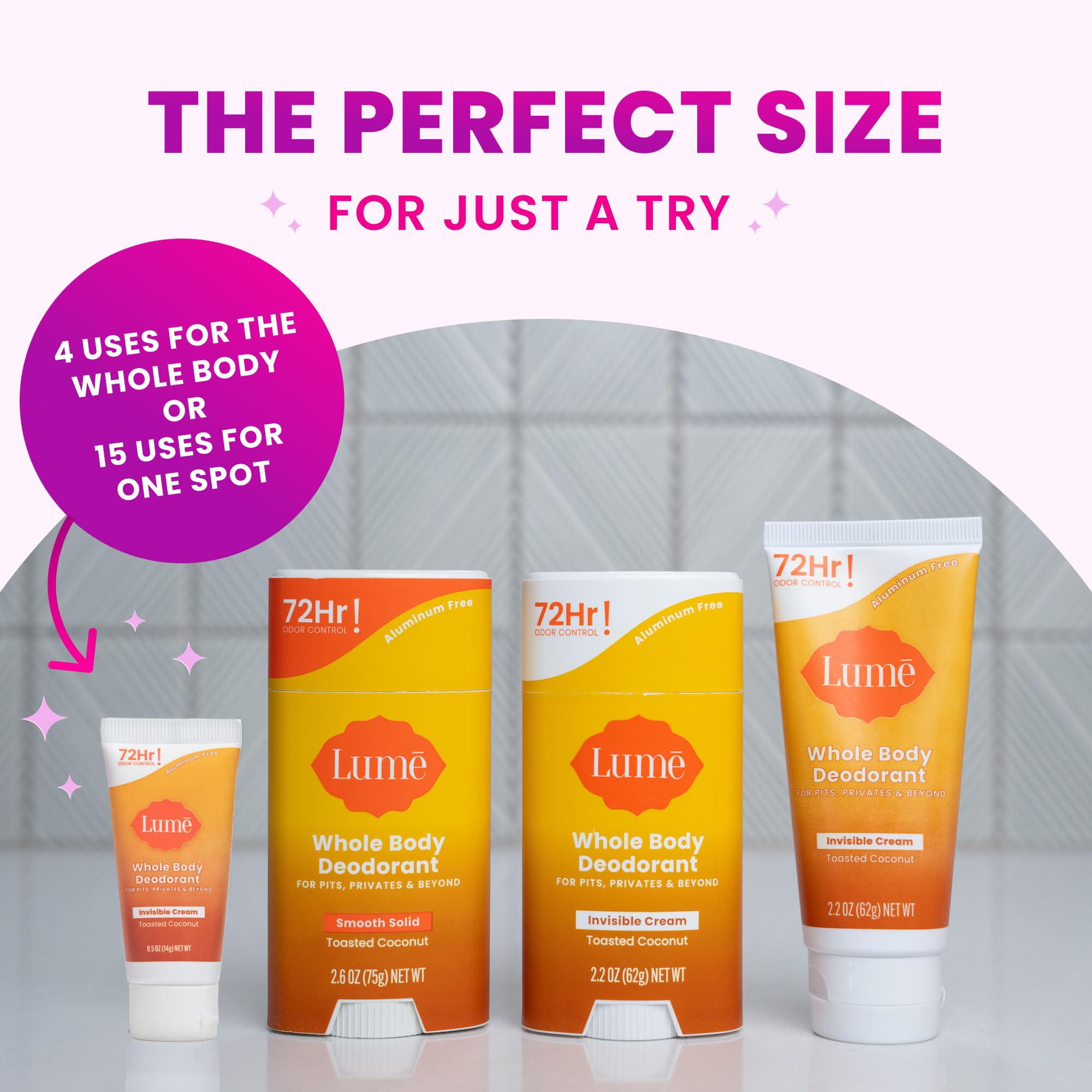 Lume underarm application demonstration highlights odor control across areas.