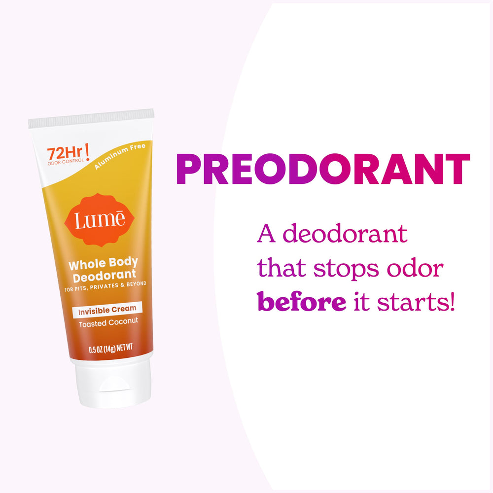 Lume Unscented mini-tube for fragrance-free odor protection.