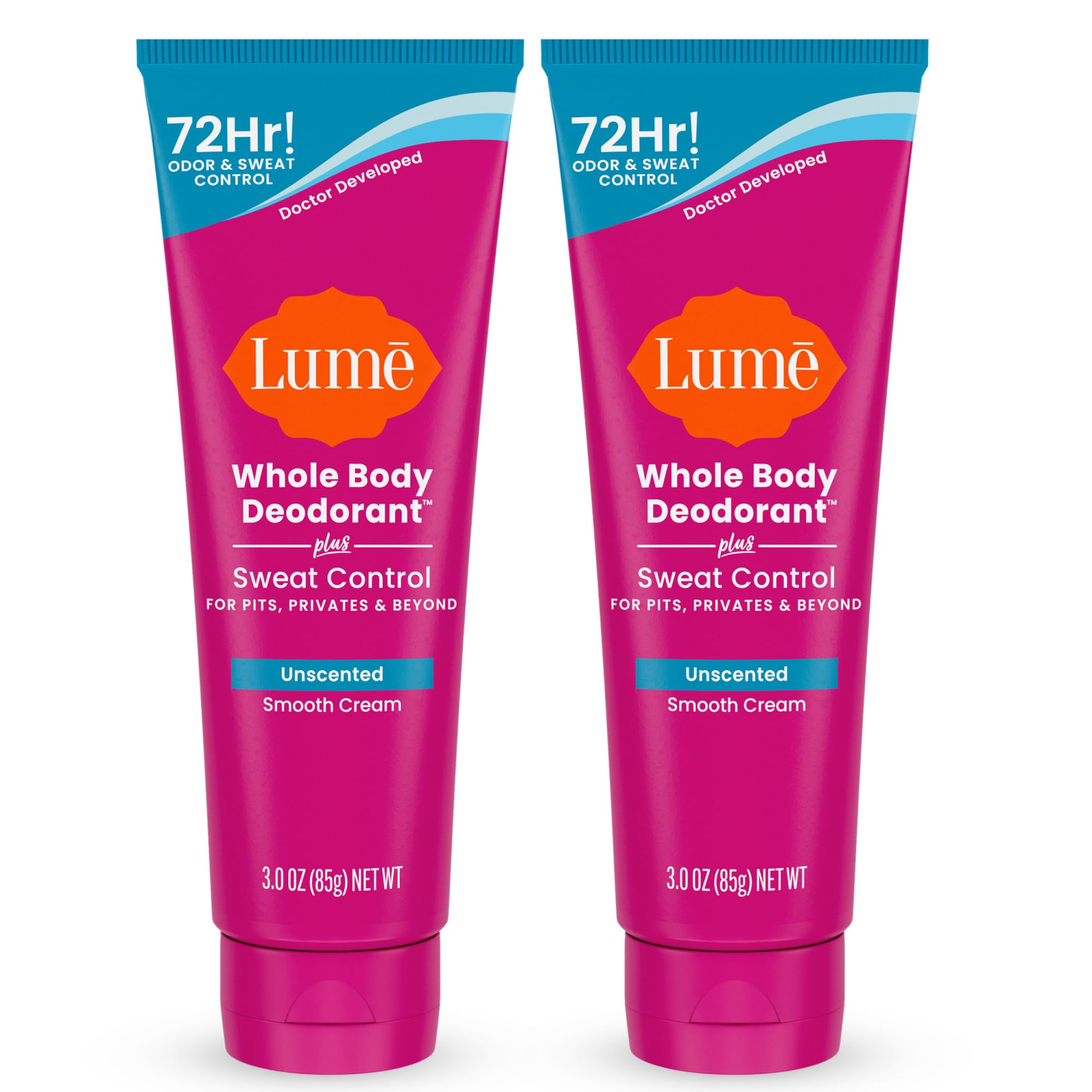Lume unscented smooth cream tube pack of 2 for all day odor and sweat control