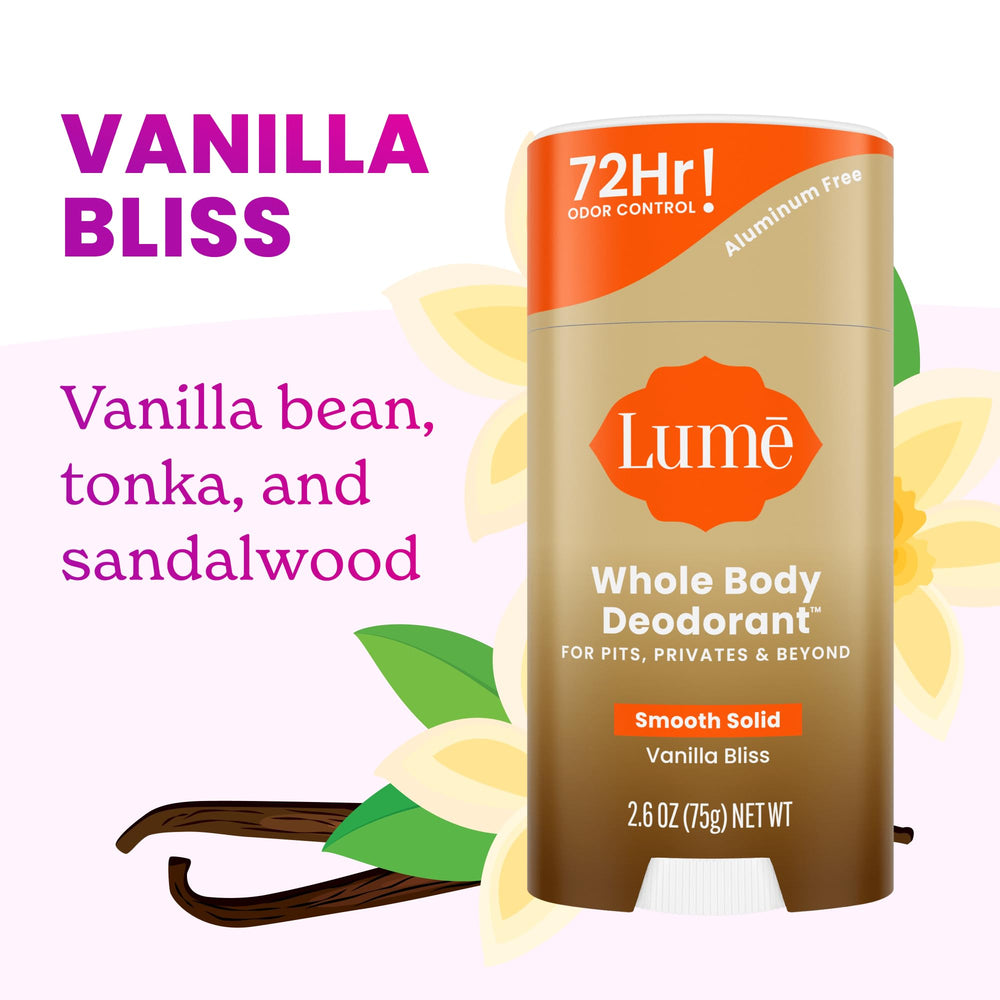 Applying Lume Vanilla Bliss underarm to demonstrate quick coverage.