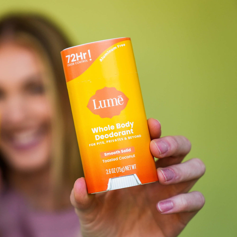 Lume aluminum-free label highlights metal-free protection for sensitive areas.