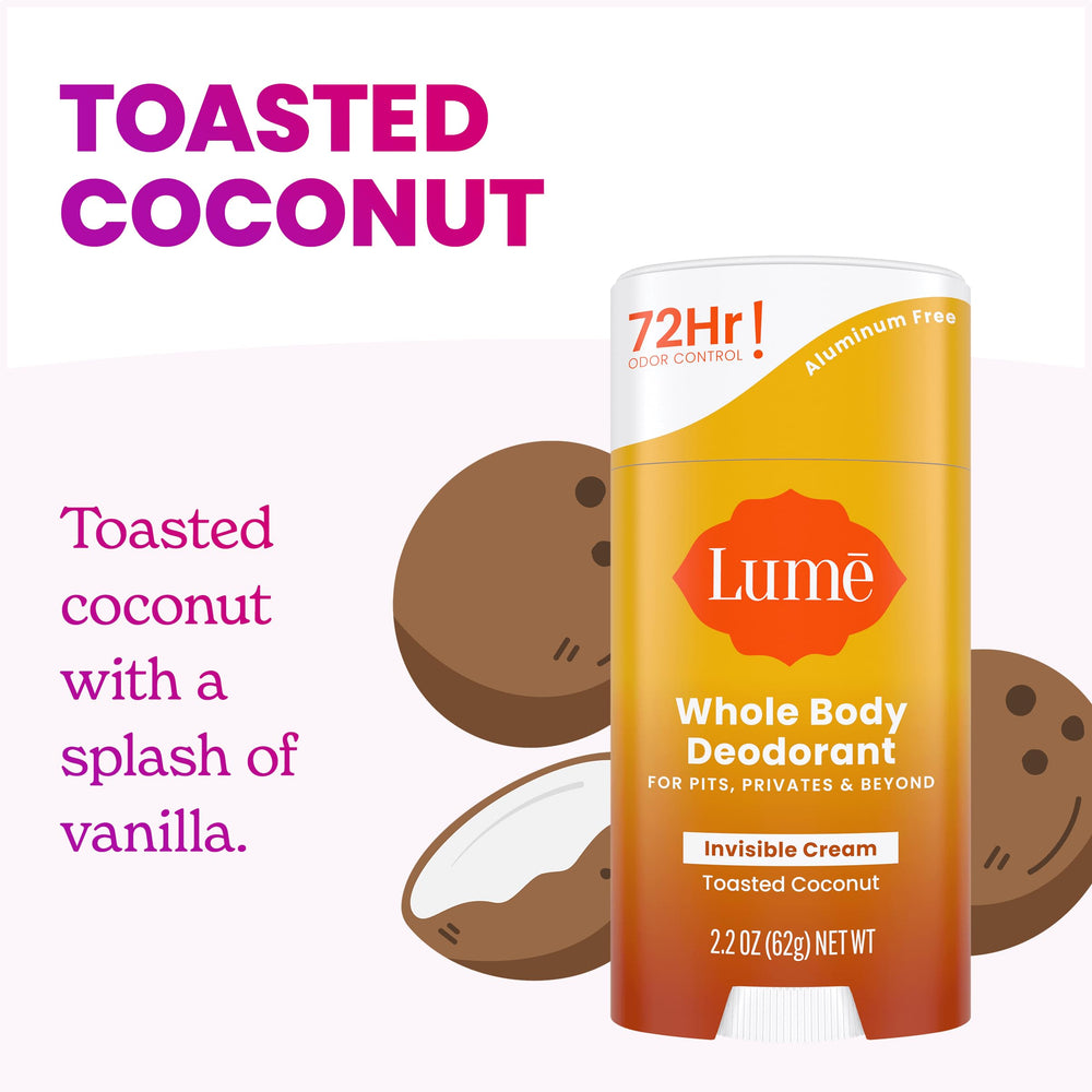 Lume application on body areas highlights all-over odor management.
