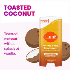 Lume application on body areas highlights all-over odor management.