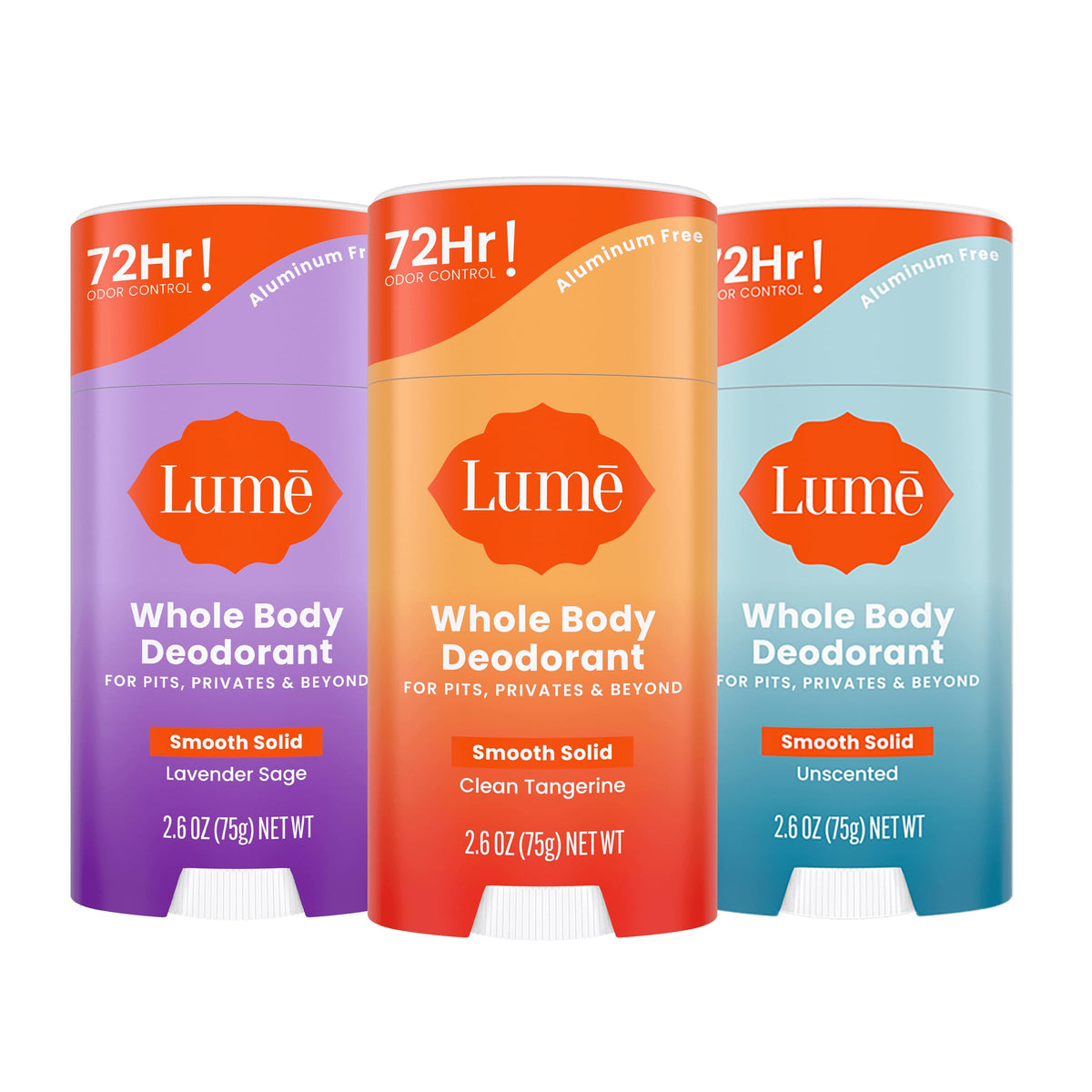 Lume Whole Body Deodorant Clean Tangerine stick showing bright scent and all-day odor control.