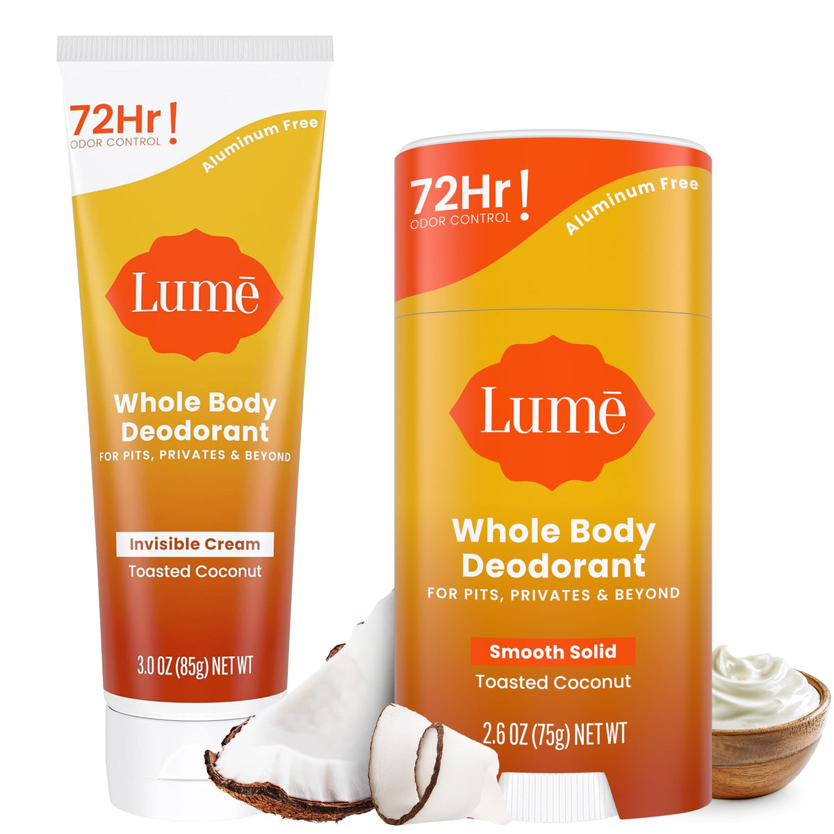 Lume Whole Body Deodorant cream tube front showing all-over odor protection.
