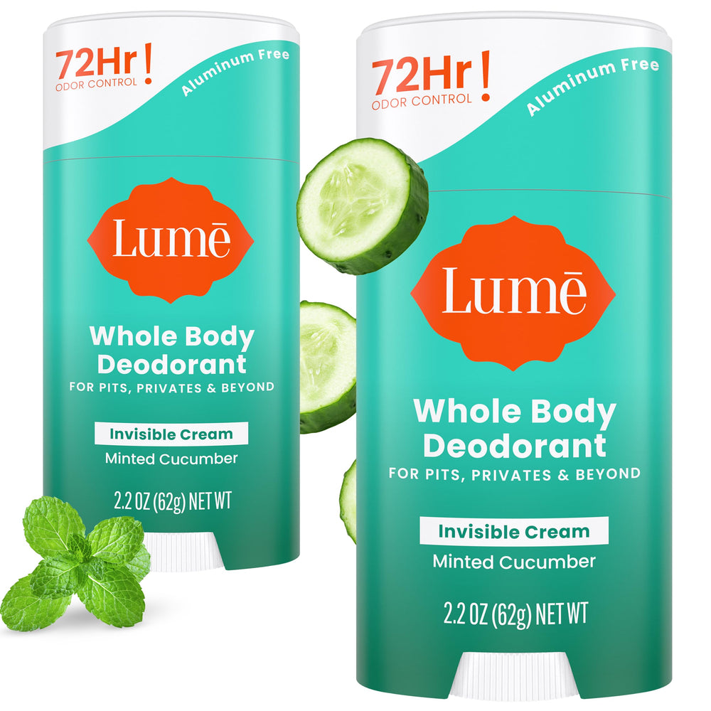 Lume whole-body deodorant invisible cream stick front view two-pack for all-day odor control