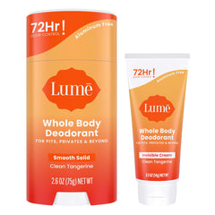 Lume invisible cream tube mini showing smooth rub-in application for long-lasting freshness.