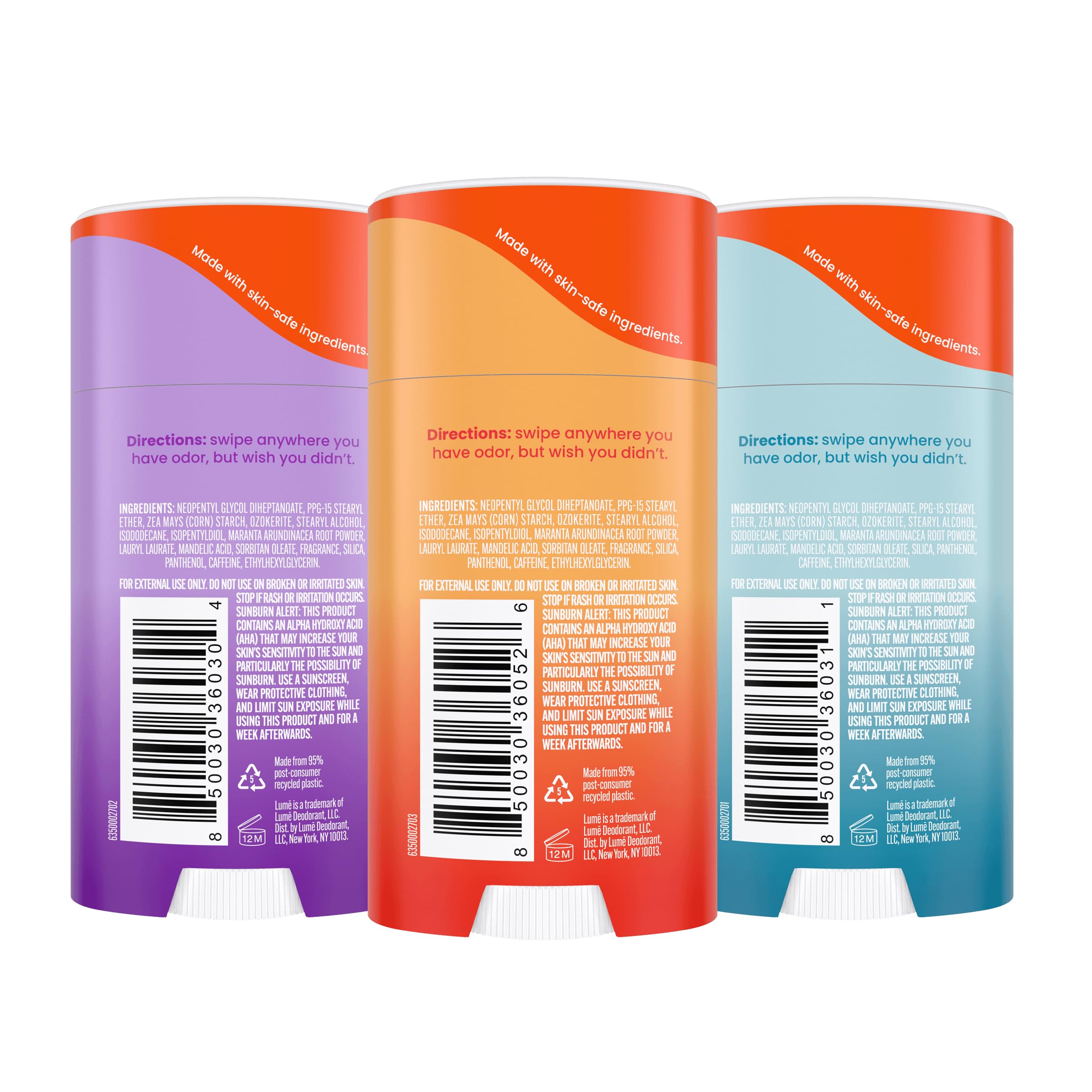 Lume Lavender Sage stick with calming scent for extended odor management.