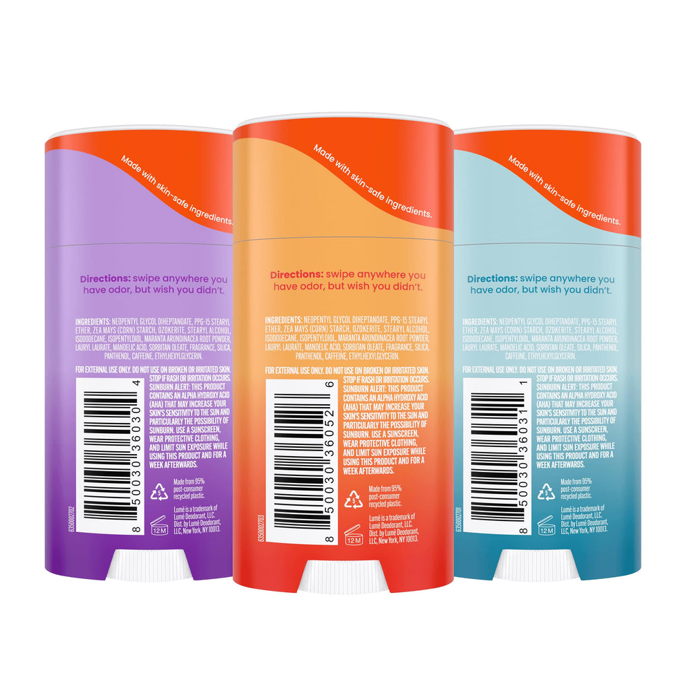 Lume Lavender Sage stick with calming scent for extended odor management.