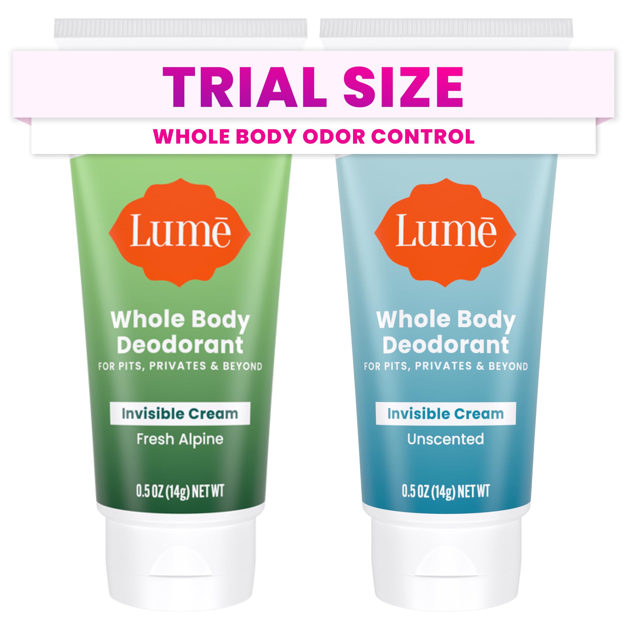 Lume mini travel deodorant tube in hand for on-the-go odor control