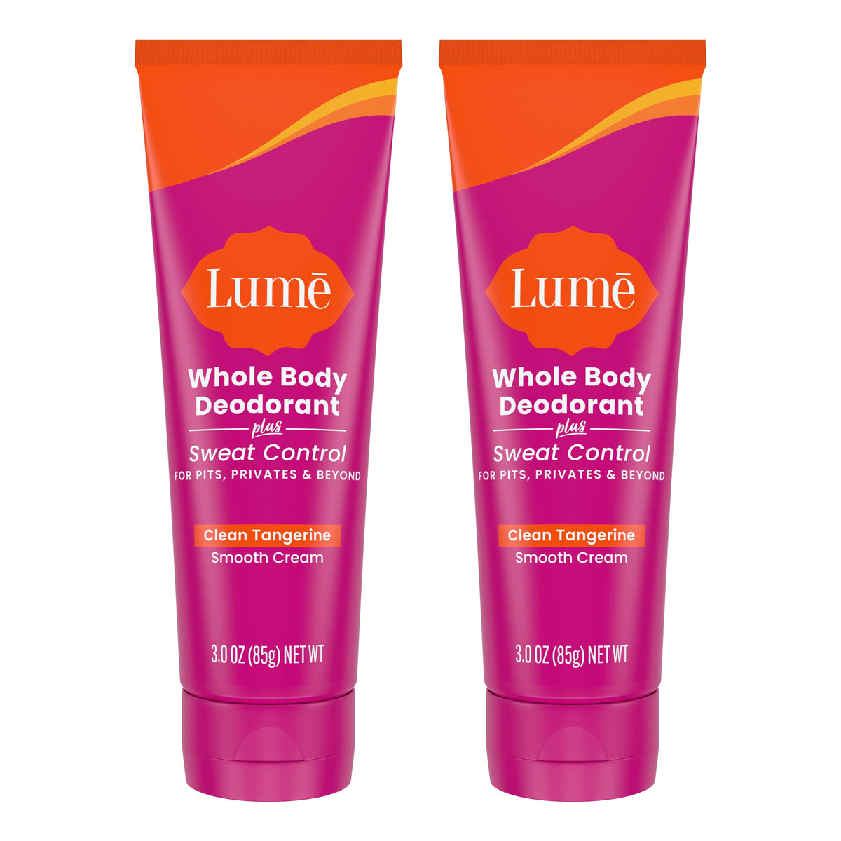 Lume whole body deodorant smooth cream tube front view with Clean Tangerine scent