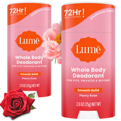 Lume Whole Body Deodorant smooth solid bottle pour showing long-lasting odor protection