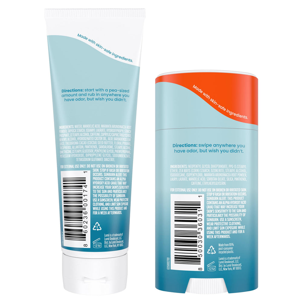 Lume whole-body deodorant solid stick for discreet odor protection.
