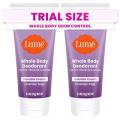 Lume whole-body deodorant trial-tube for travel and odor control.
