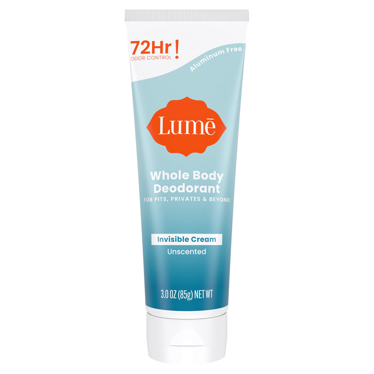 Lume Whole Body Deodorant tube front view showing all-day odor control benefits