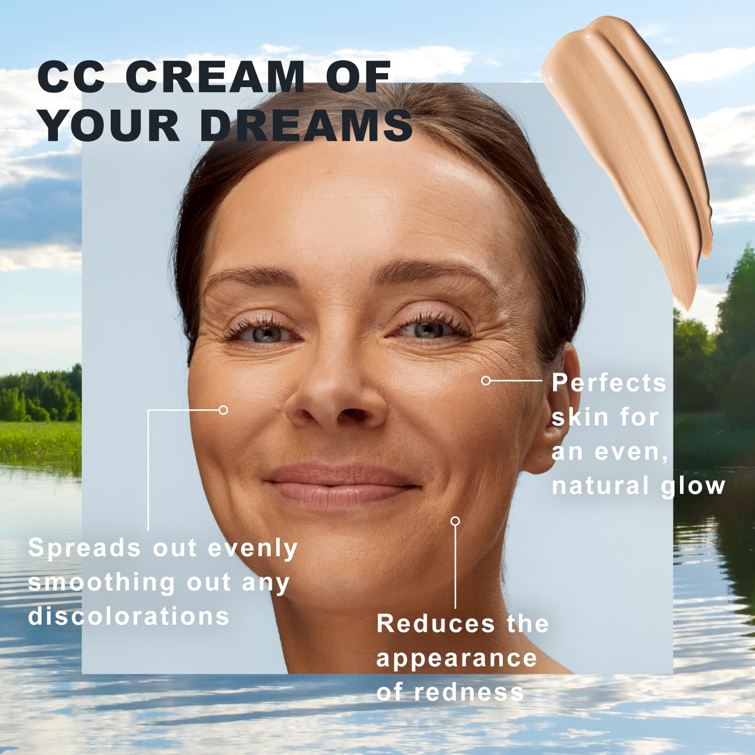 Lumene CC Cream applied on cheek for natural warmth and tone