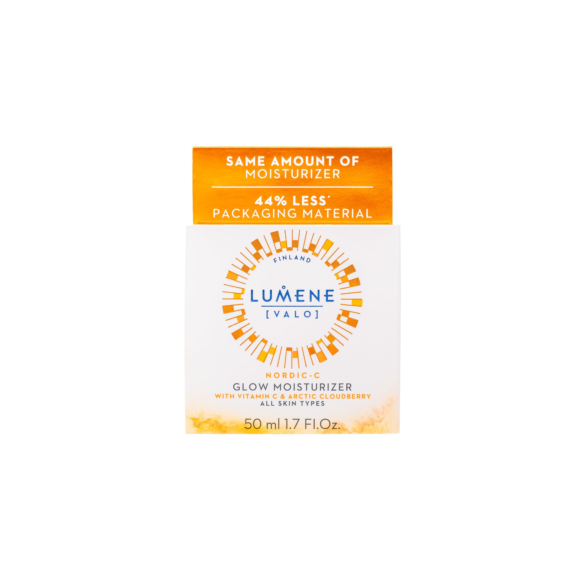 Lumene Nordic-C Valo Glow bottle label front on display highlights vegan formula