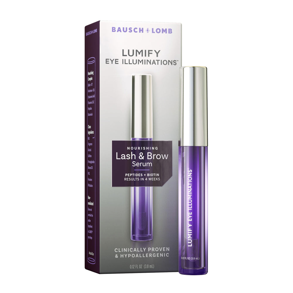 Lumify Eye Illuminations bottle showcasing a nourishing lash and brow serum for daily care.