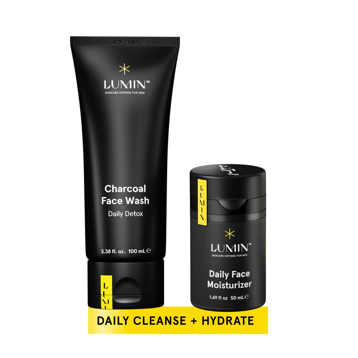 Lumin Charcoal Wash bottle demonstrates daily detox for clearer pores.