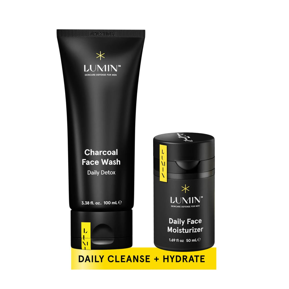 Lumin Charcoal Wash bottle demonstrates daily detox for clearer pores.