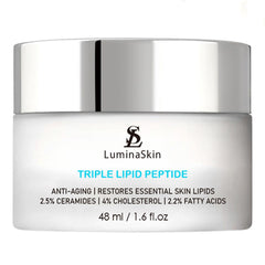 LuminaSkin Triple Lipid Peptide jar close-up showing rich hydration for mature skin.