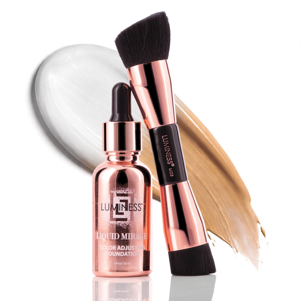 Luminess Liquid Mirage bottle showing color changing foundation for a natural finish