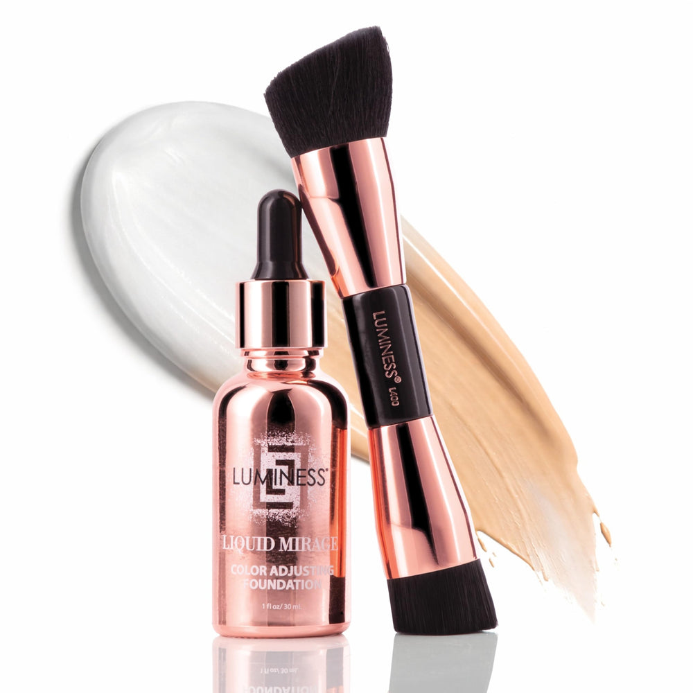 LUMINESS Liquid Mirage color-changing foundation bottle adapting to skin tone for a natural match