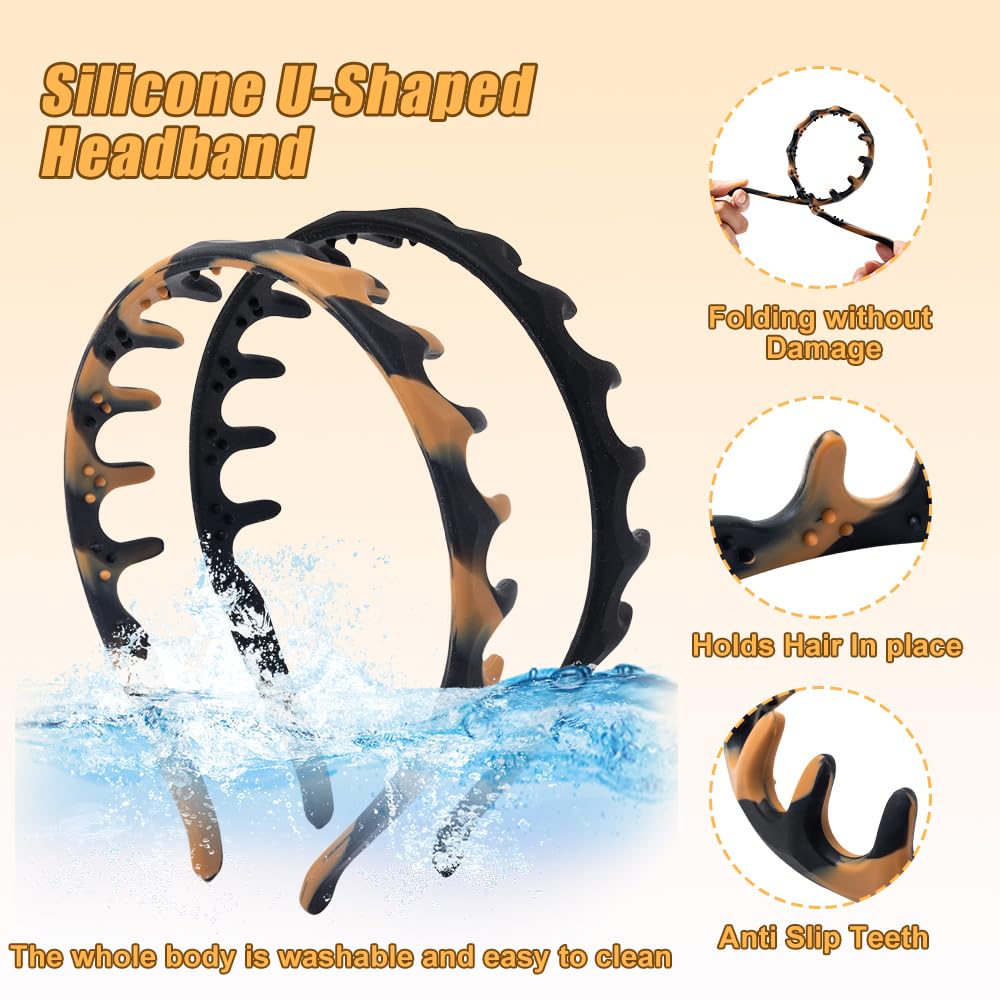 Lumitrail diadema de silicona con dientes marrón, sujeción estable para peinados diarios.