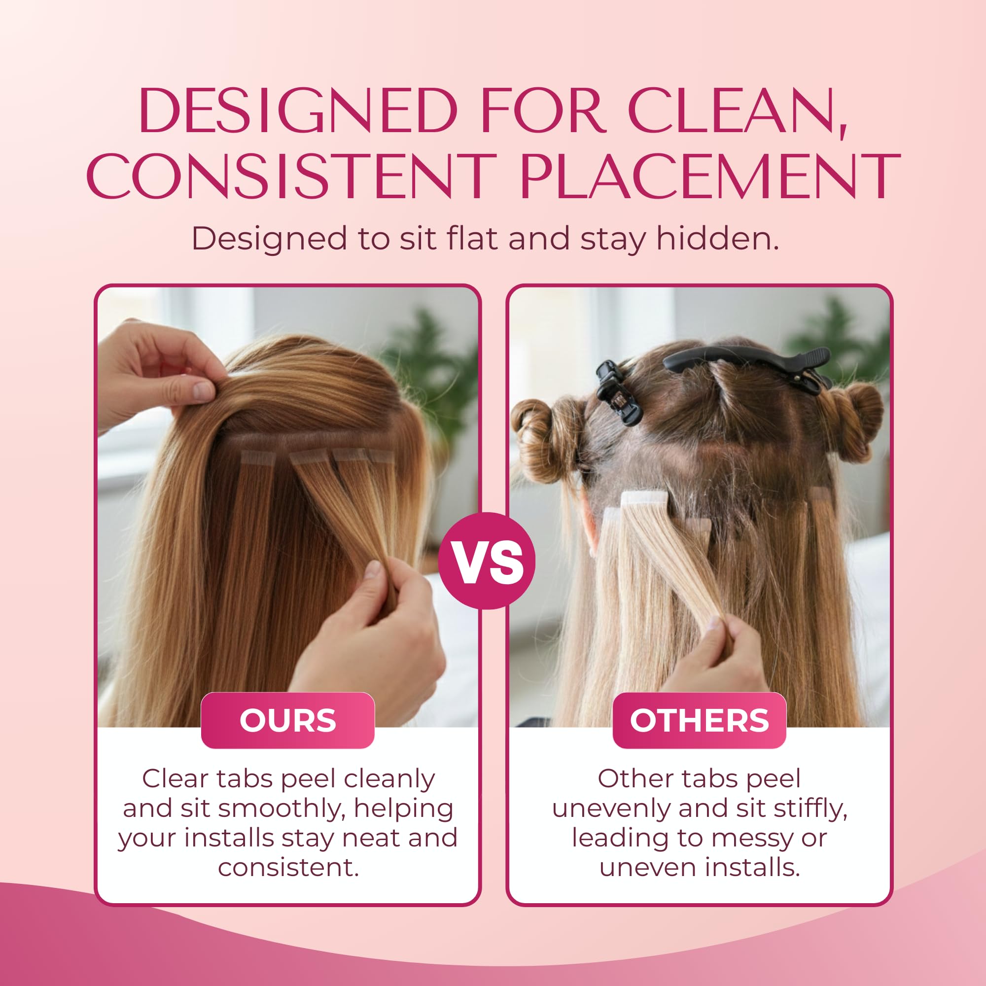 Lumoria ultra-thin extension tape visible and blends with hair