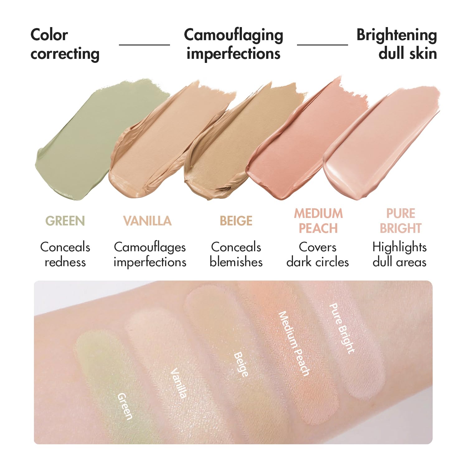 Luna Conceal Paleta 01 muestra verde para neutralizar rojeces.