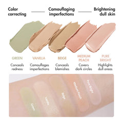 Luna Conceal Paleta 01 muestra verde para neutralizar rojeces.