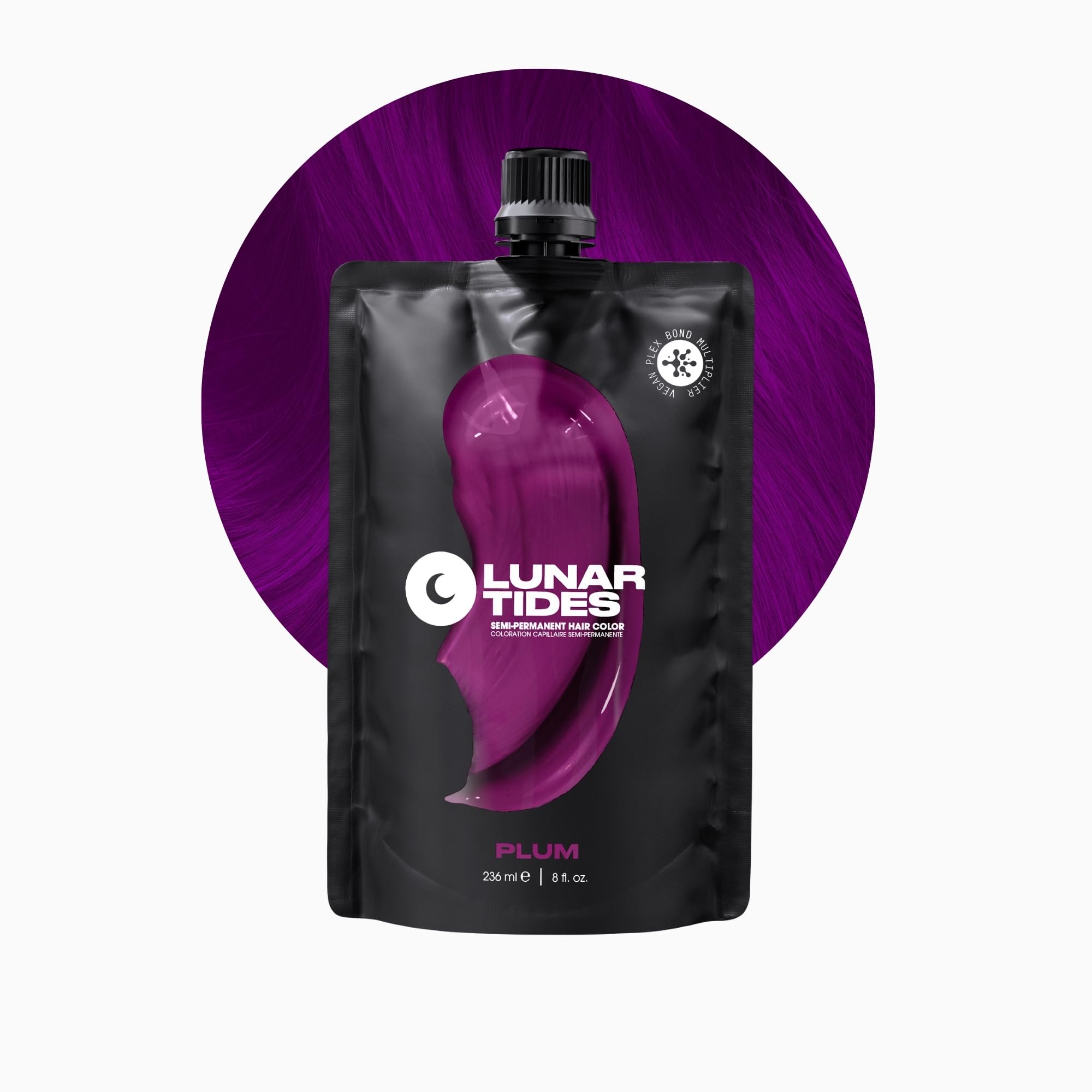 Lunar Tides Plum bottle front, easy at-home color for vibrant, temporary shimmer