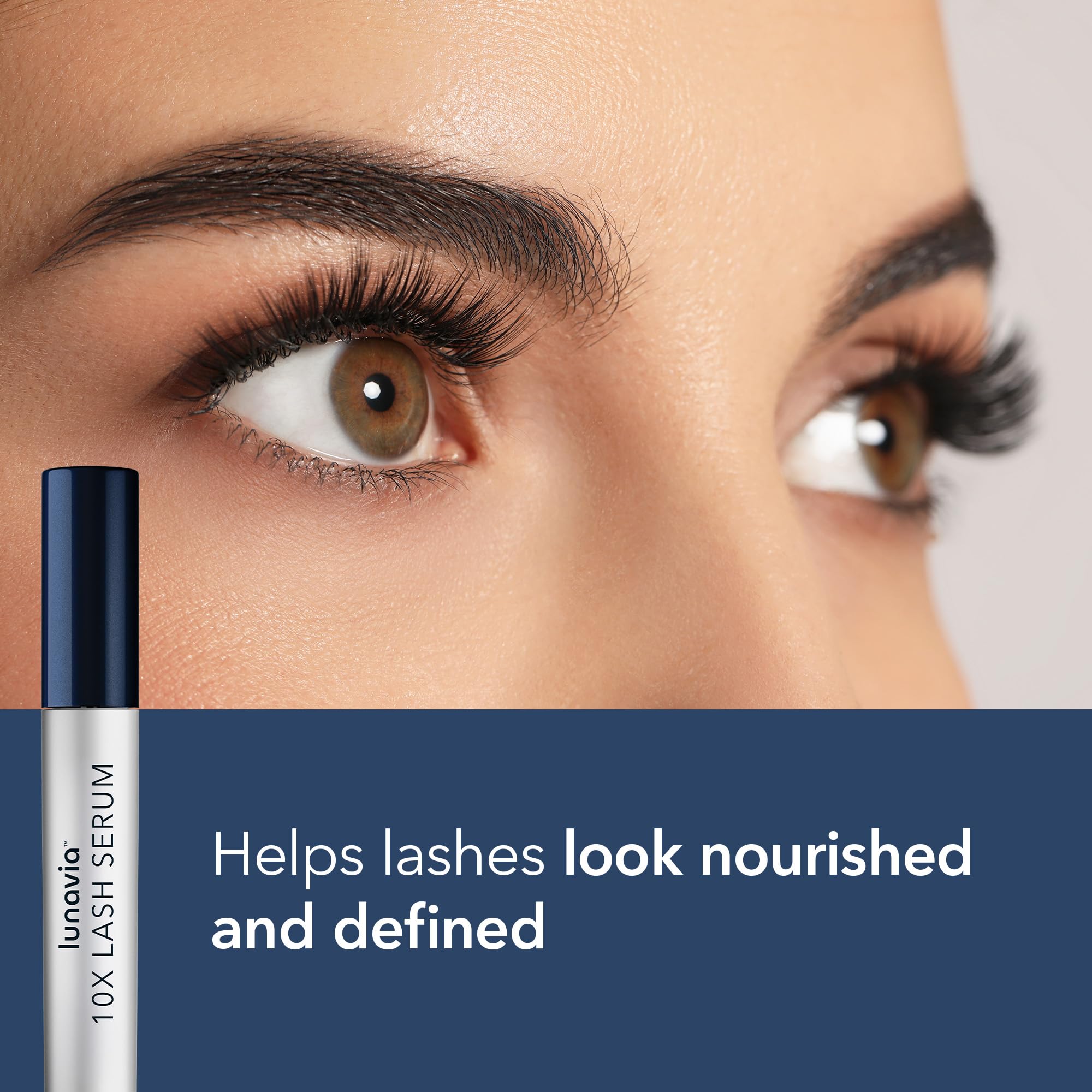 Lunavia 10X Lash Serum ingredients featuring peptides and ginseng for nourished-looking lashes