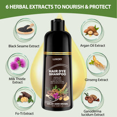 Lunory dark brown hair dye shampoo color swatches reveal rich natural shade options.