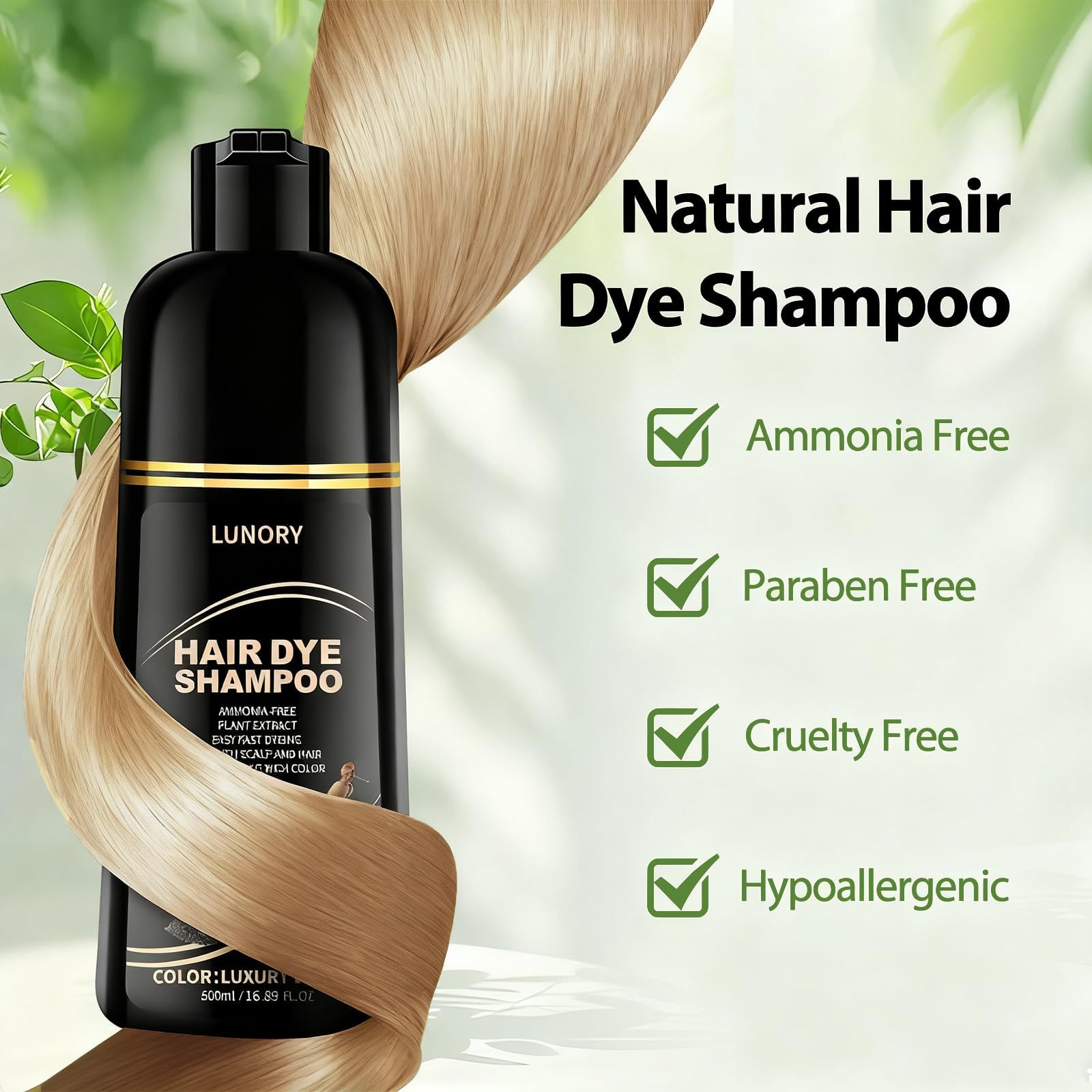 Lunory Light Blonde Hair Dye Shampoo reveals color in 20–25 minutes for home use