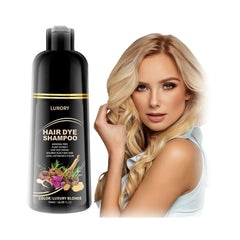 Lunory Light Blonde Hair Dye Shampoo bottle shows gray-coverage for quick, even color at home