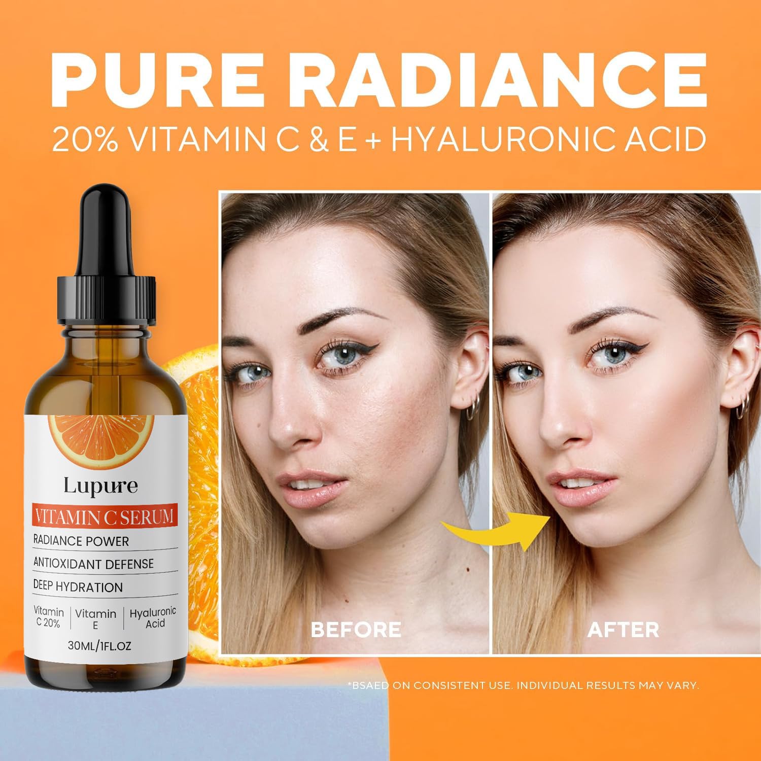 Lupure Serum Vitamina C 20% textura cremosa al aplicarse, se siente suave.