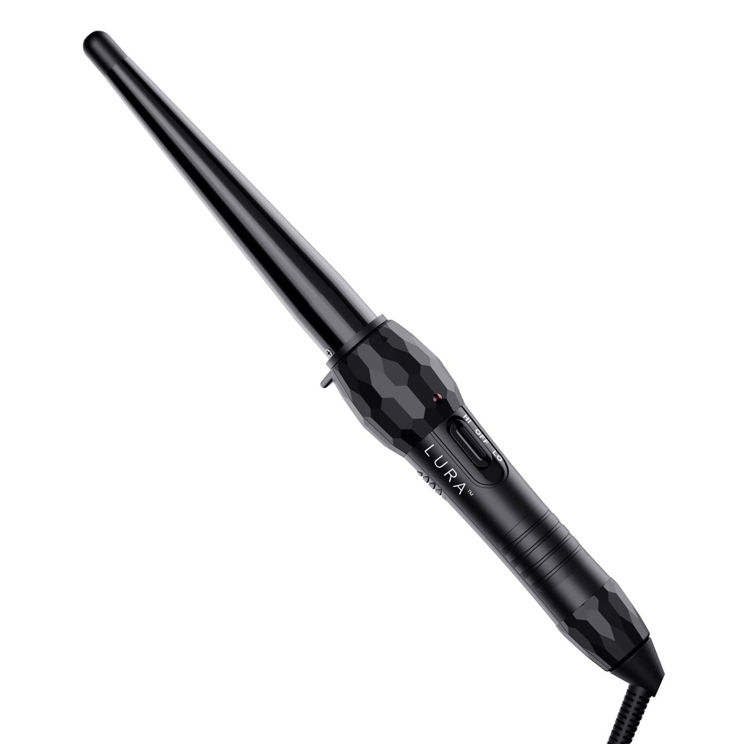 LURA ceramic wand close-up showcasing tourmaline coating for smoother, shinier hair