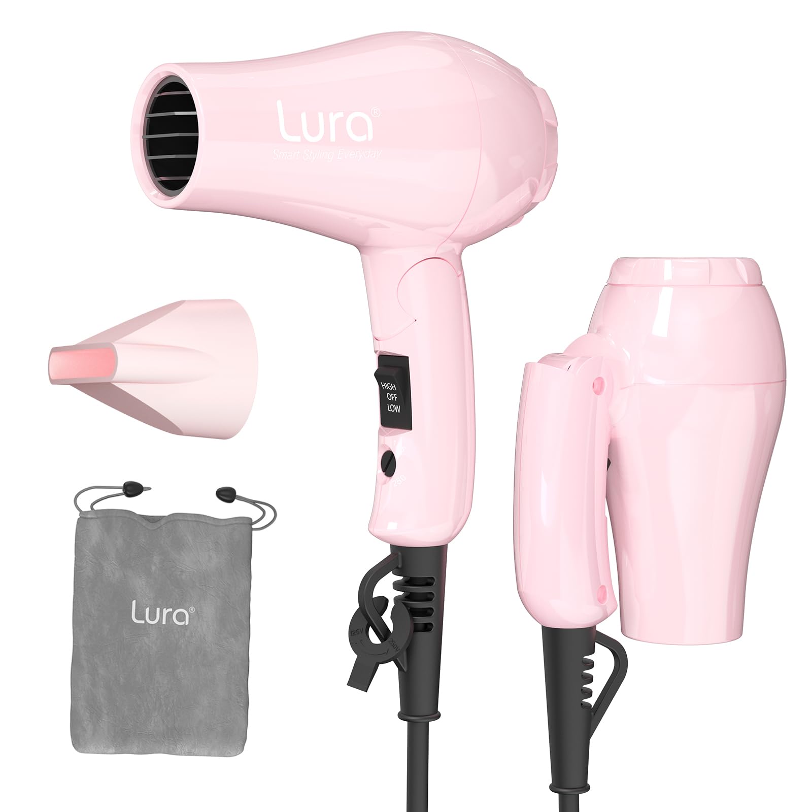 LURA foldable travel hair dryer mini in compact form for easy packing