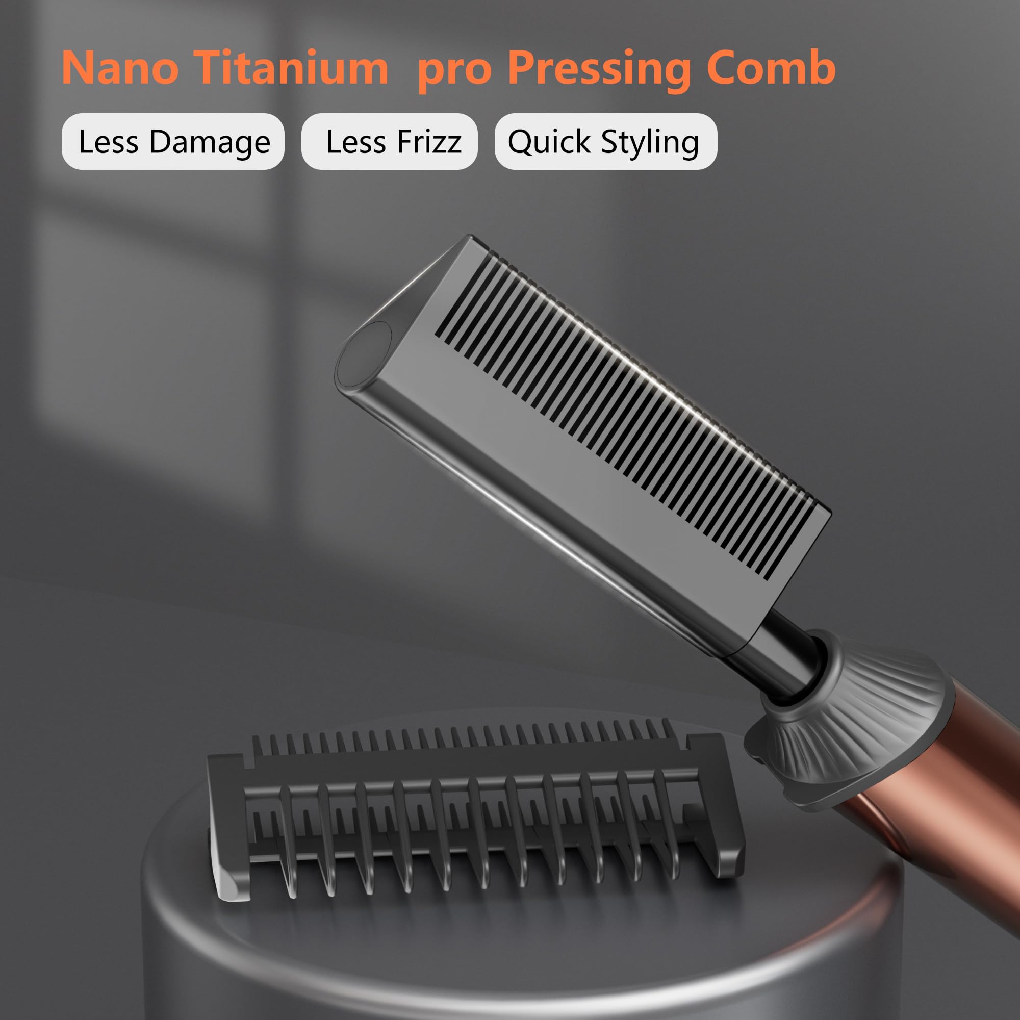 LURA Nano Titanium Hot Comb rose gold heat guard attachment protects the scalp during use.