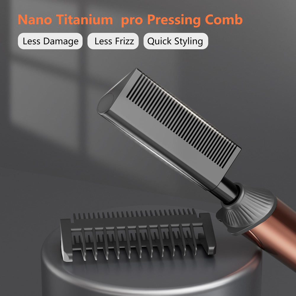 LURA Nano Titanium Hot Comb rose gold heat guard attachment protects the scalp during use.