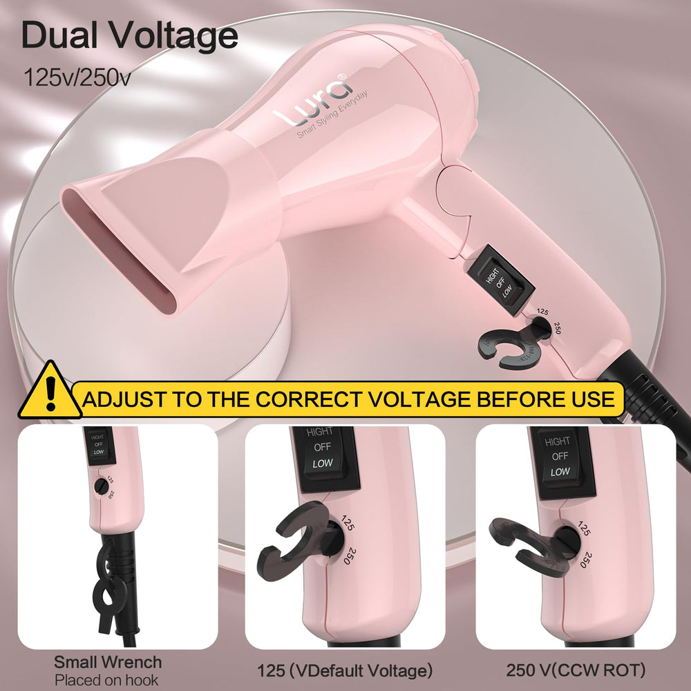 LURA travel hair dryer dual voltage 125-250V for international use