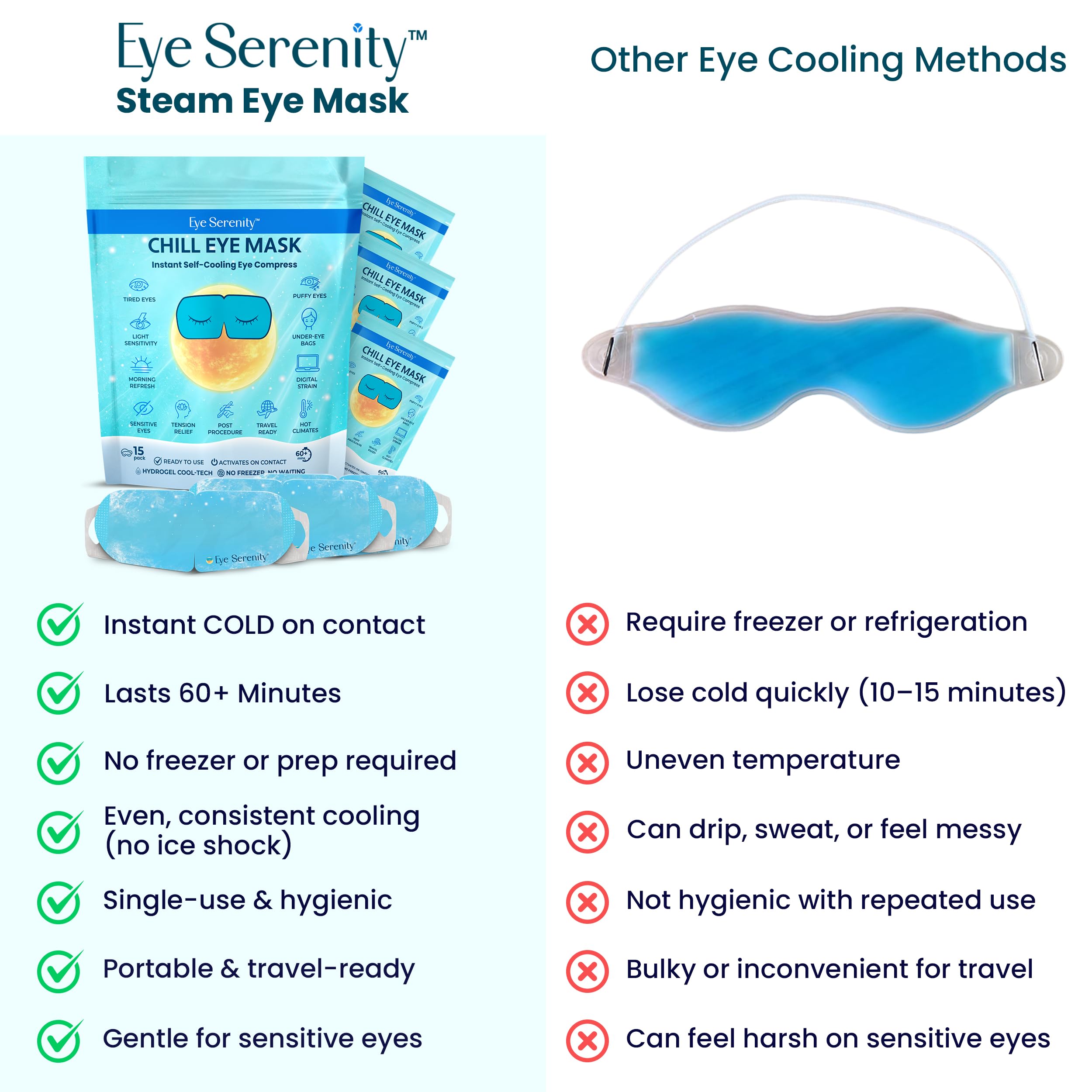 CHILL eye mask is disposable and hygienic, ideal for travel and on-the-go care.