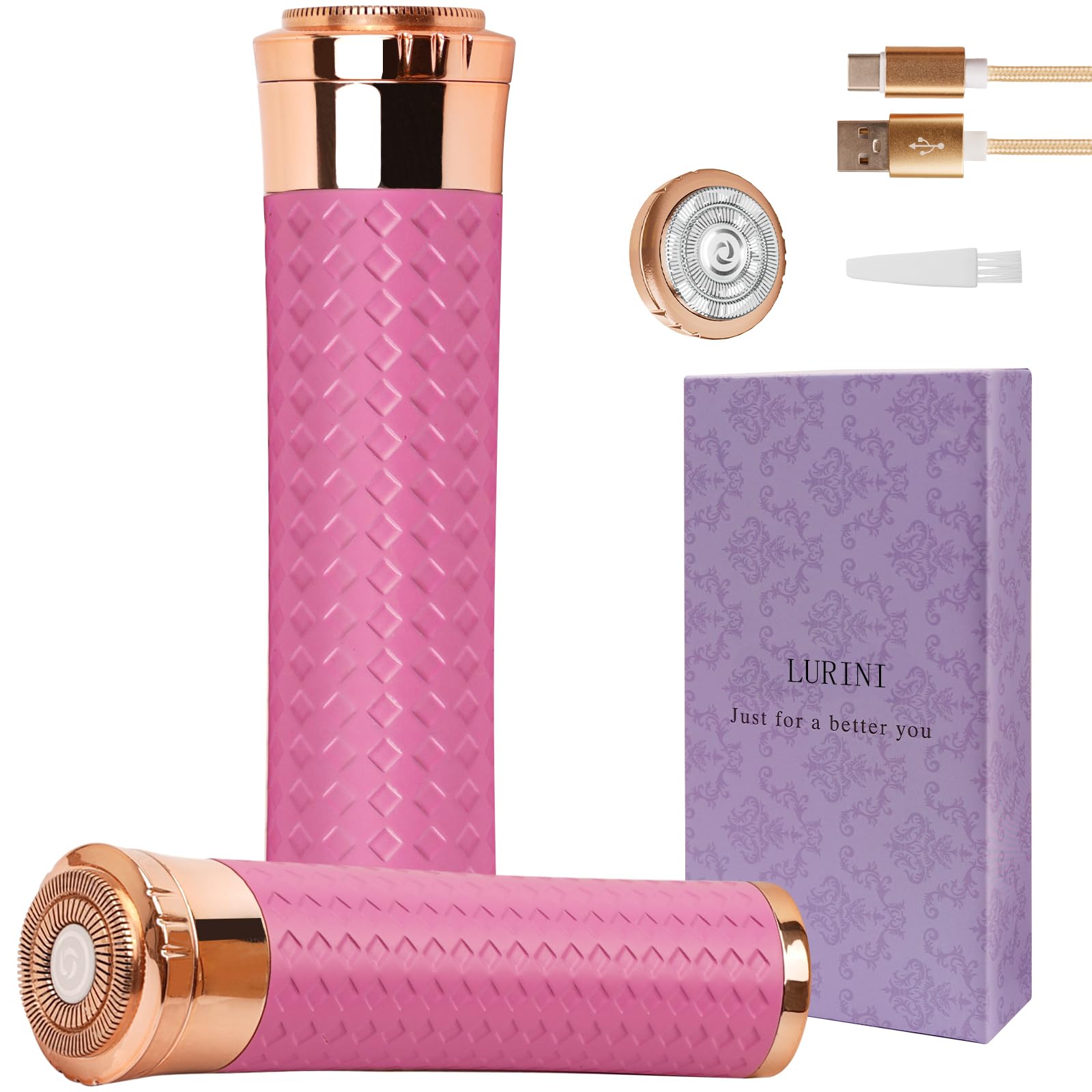 Lurini face razor pink front view for smooth facial hair removal.