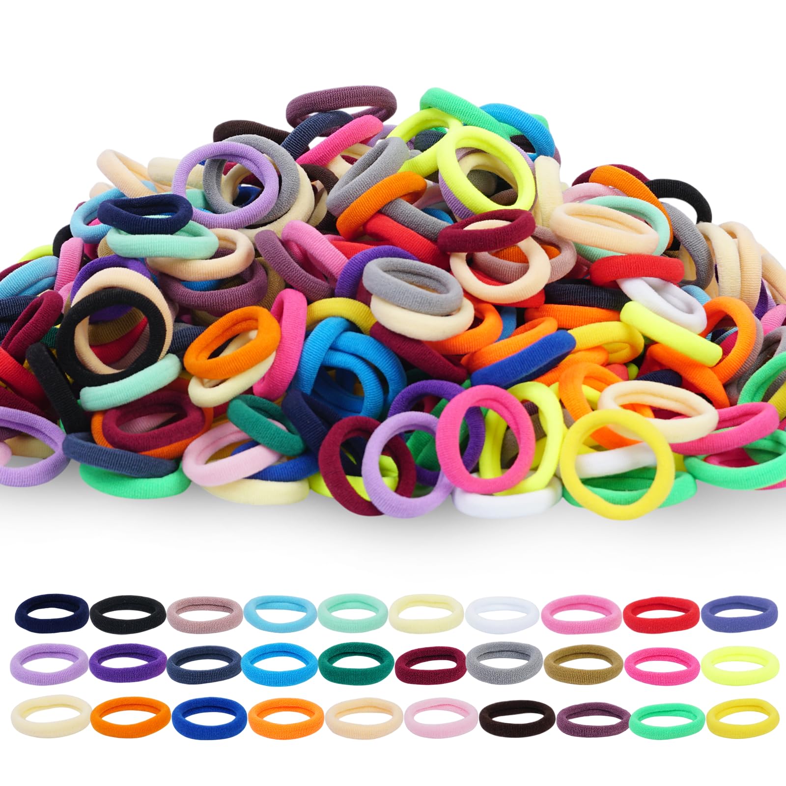 LuSeren 500pcs baby hair ties pack offers color variety for daily ponytails.