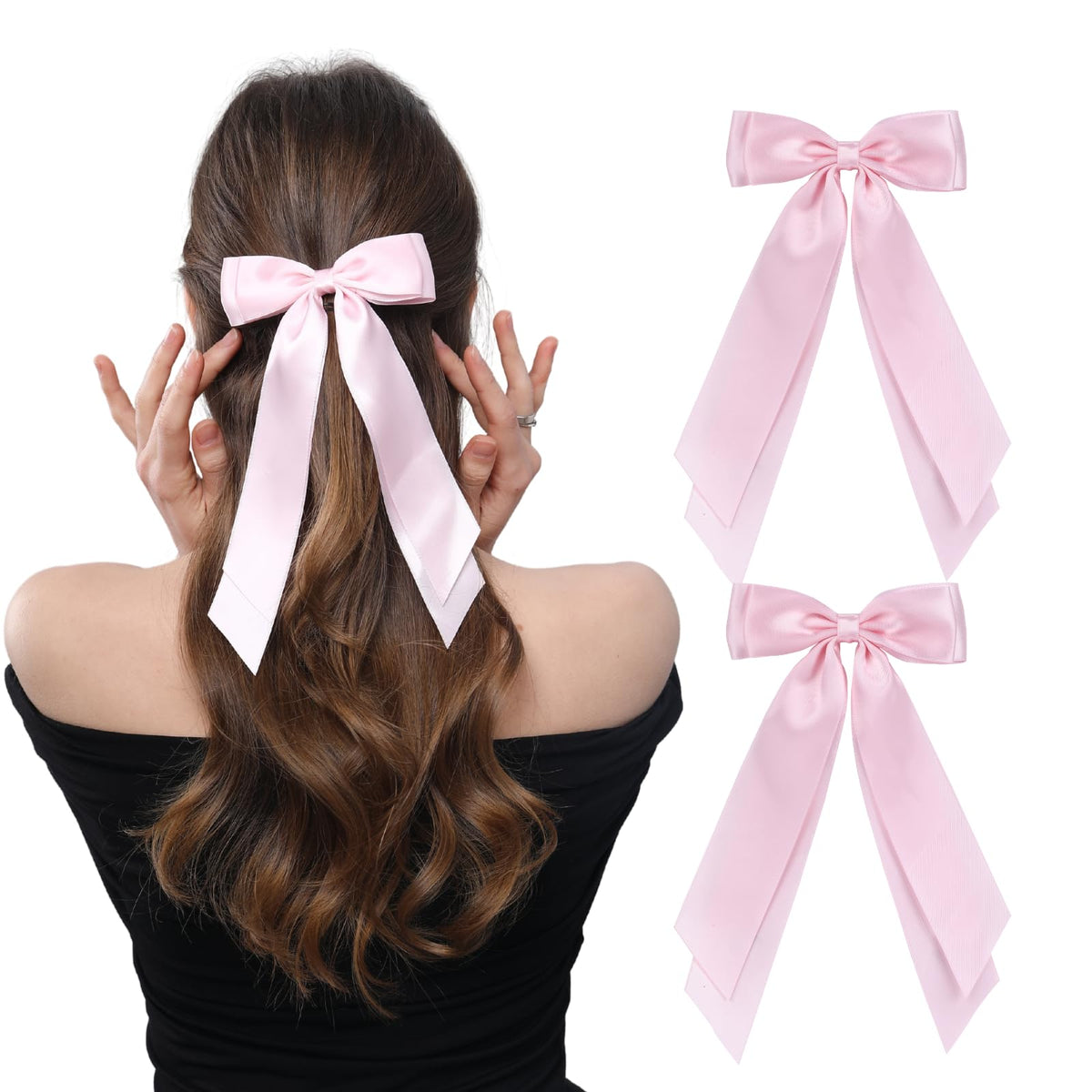 LuSeren double-layer pink hair bow clip closeup for everyday styling