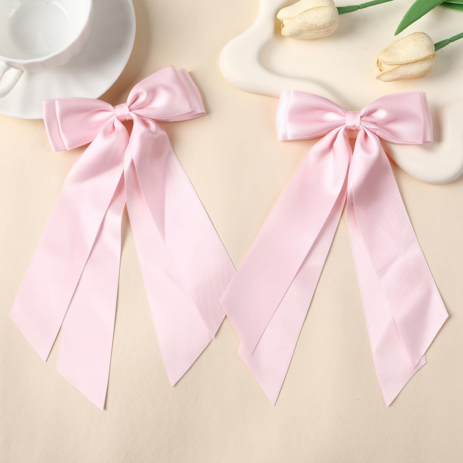LuSeren glossy satin finish bow enhances casual or dressy looks